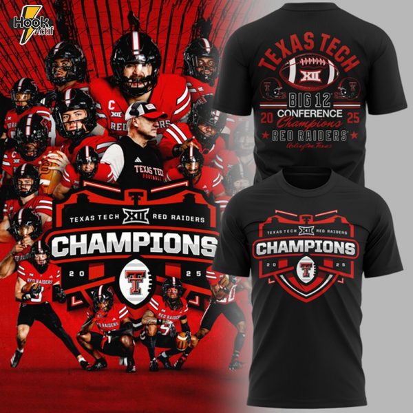 New Era Black Texas Tech Red Raiders 2025 Big 12 Football Champions Locker Room T-Shirt