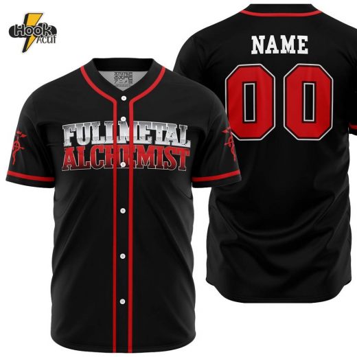 3D Printed Personalized Elric Fullmetal Alchemist Men’s Short Sleeve Anime Baseball Jersey