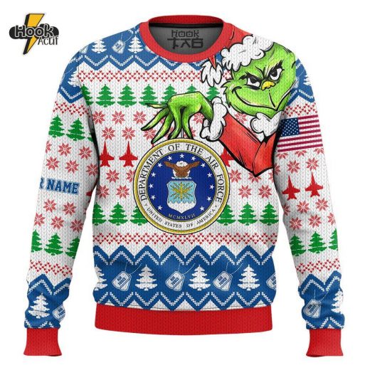 Custom Name Grinch x US Air Force Ugly Sweater V1