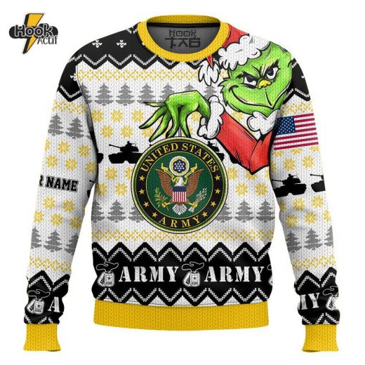 Custom Name Grinch x US Army Ugly Sweater V1