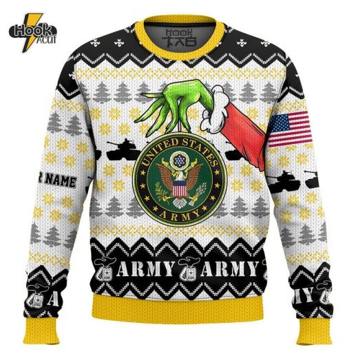 Custom Name Grinch x US Army Ugly Sweater V2