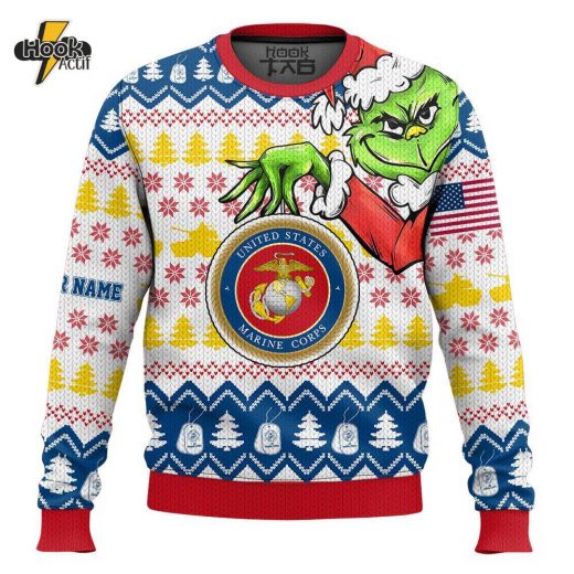 Custom Name Grinch x US Marines Ugly Sweater V1