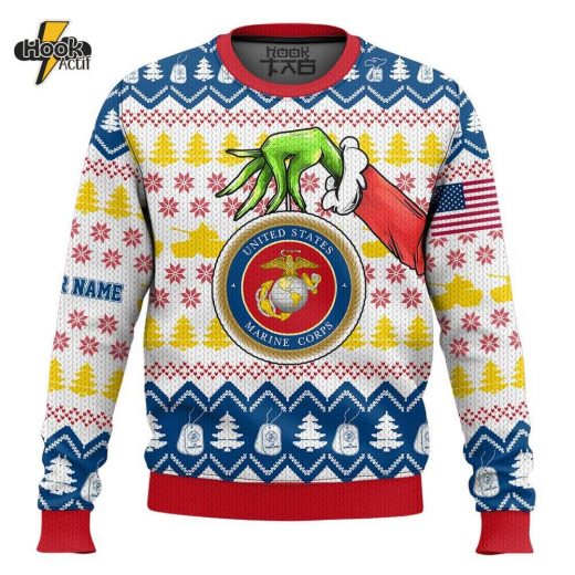 Custom Name Grinch x US Marines Ugly Sweater V2