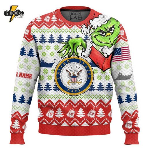 Custom Name Grinch x US Navy Ugly Sweater V1