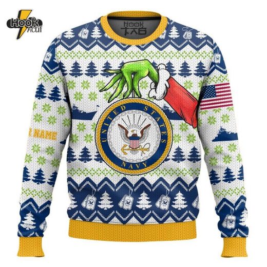 Custom Name Grinch x US Navy Ugly Sweater V2