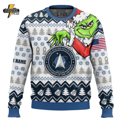 Custom Name Grinch x US Space Force Ugly Sweater V1