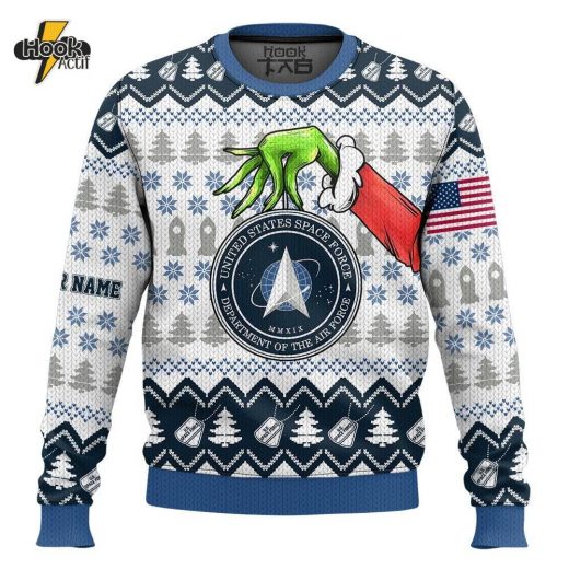 Custom Name Grinch x US Space Force Ugly Sweater V2