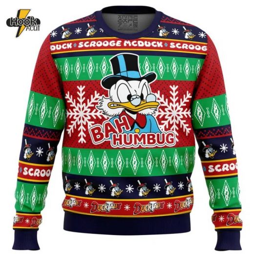 Bah Humbug Faux DuckTales Christmas Sweater Retro Cartoon Holiday Style