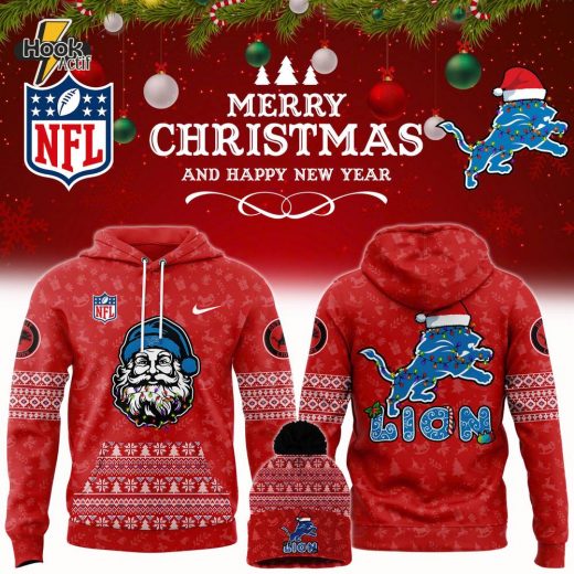 Detroit Lions 2024 Merry Christmas Special Premium Limited Pullover Hoodie x Bobble Hat