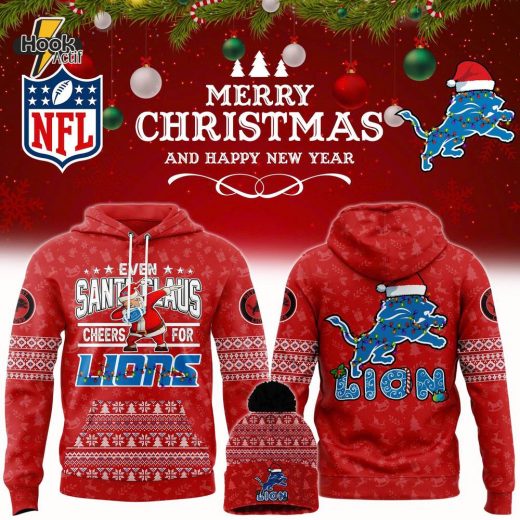 Detroit Lions 2024 Merry Christmas Special Premium Limited Pullover Hoodie x Bobble Hat V2