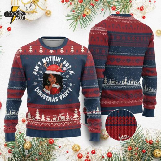 African American Santa Lady Ugly Sweater – Ain’t Nothin’ But A Christmas Party