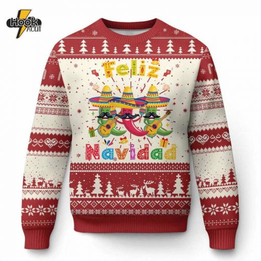 Feliz Navidad Mexican Fiesta Ugly Christmas Sweater – Hot Pepper Guitar Party