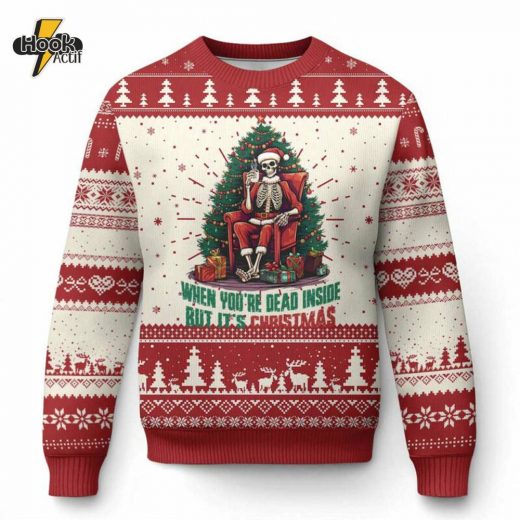 Funny Chillin Skeleton Ugly Christmas Sweater – Dead Inside Xmas Style