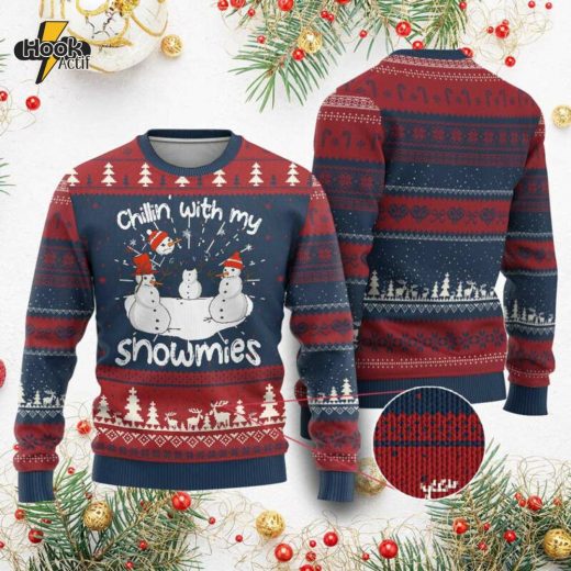 Funny Chillin With My Snowmies Ugly Christmas Sweater – Snowman Friendship Gift