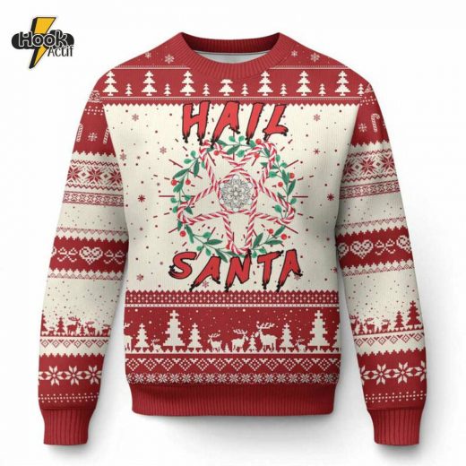 Hail Santa Candy Pentagram Ugly Christmas Sweater – Devilish Xmas Humor