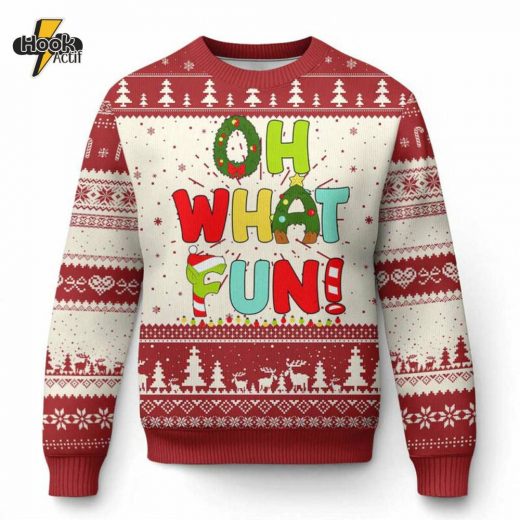 Oh What Fun Candy Cane Ugly Christmas Sweater for Sweet Holiday Style