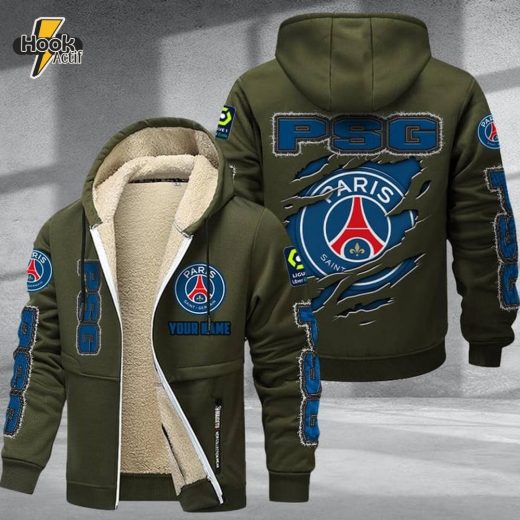 PSG DMTZ0750 Premium Velvet Zip Hoodie Coat Black Football Clubwear