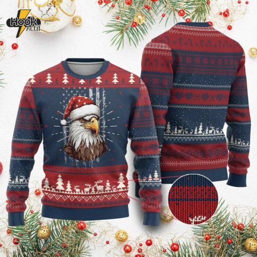 Patriotic Santa Bald Eagle USA Flag Ugly Christmas Sweater for American Pride