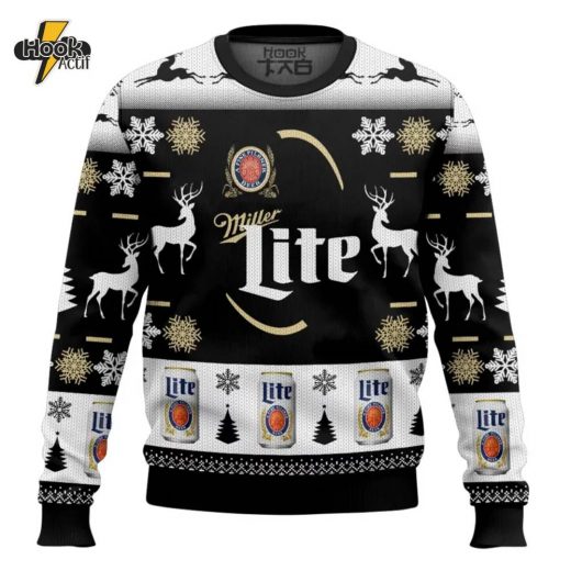 Personalized Black Miller Lite Ugly Christmas Sweater for Beer Fans