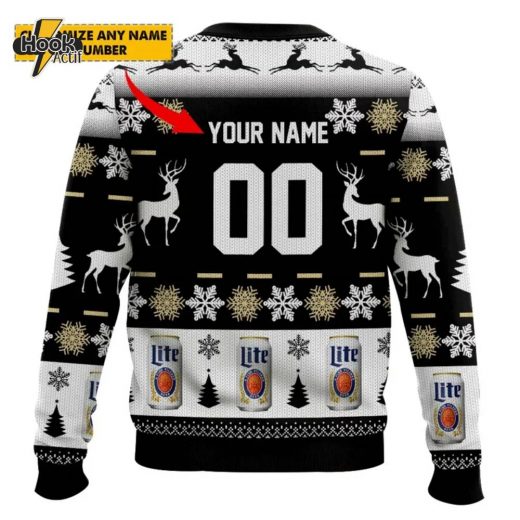 Personalized Black Miller Lite Ugly Christmas Sweater for Beer Fans