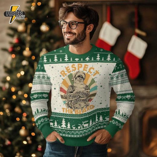 Retro Cool Santa Respect the Beard Ugly Christmas Sweater – Vintage Style