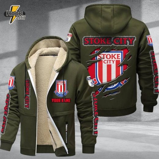 Stoke City DMTZ0628 Velvet Zip Hoodie Coat Potters Team Spirit