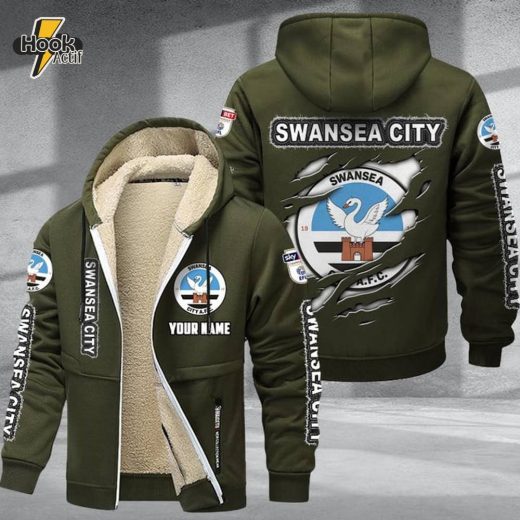 Swansea City DMTZ0630 Velvet Zip Hoodie Coat Swans Fan Clubwear