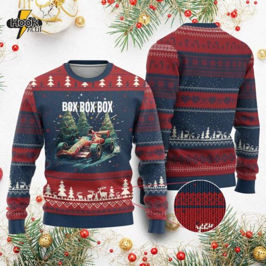 Xmas Car Racing Ugly Christmas Sweater – Box Box Box Xmas Tree Lights