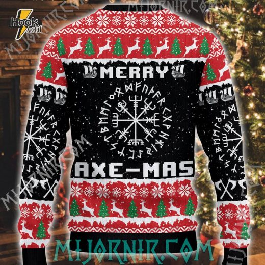 Axemas Viking Santa Ugly Christmas Sweater – Warrior Santa Holiday Knit