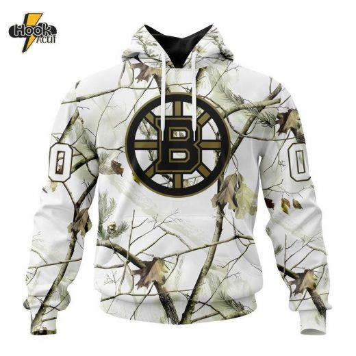 Boston Bruins NHL Hoodie – White Winter Hunting Camo Design (ST2303)