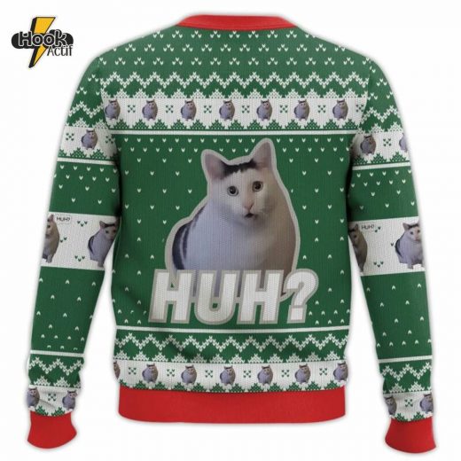 Cat Meme “Huh?” Christmas Sweater – Cute & Funny Holiday Sweater for Cat Lovers