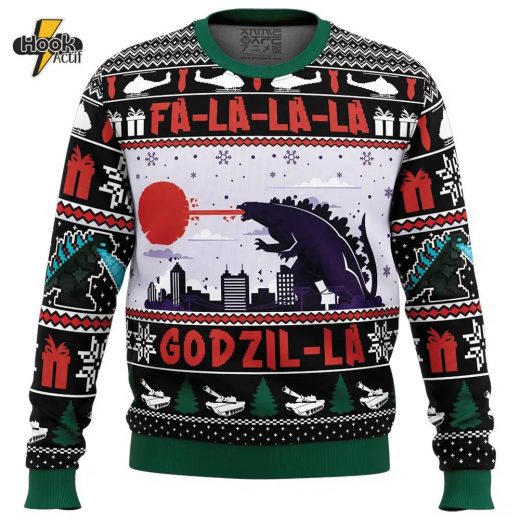 Godzilla “Fa-La-La-La Godzil-La” Ugly Christmas Sweater – Fun Gift for Monster Fans