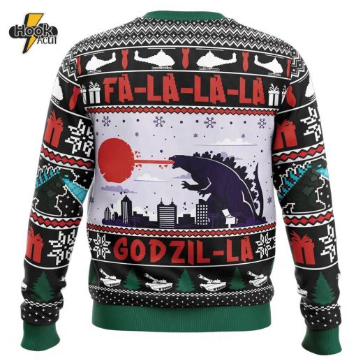 Godzilla “Fa-La-La-La Godzil-La” Ugly Christmas Sweater – Fun Gift for Monster Fans