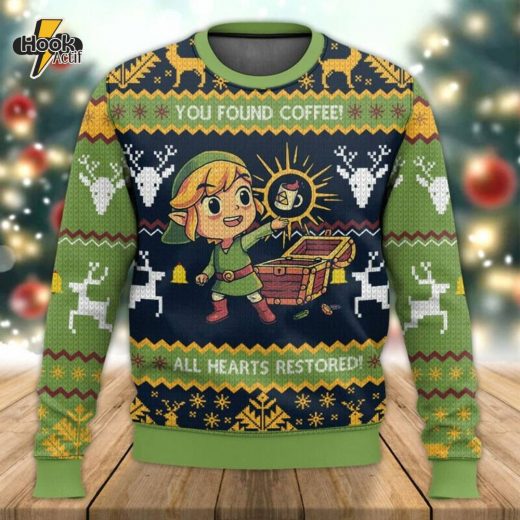 Legend of Zelda Coffee Ugly Christmas Sweater – Perfect Gamer’s Holiday Sweater