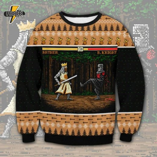 Monty Python Arthur vs Black Knight Ugly Christmas Sweater – Classic Movie Sweater