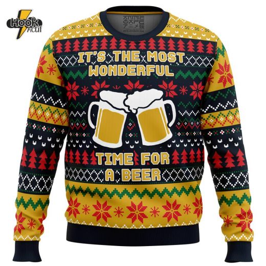 “Most Wonderful Time for a Beer” Ugly Christmas Sweater – Fun Holiday Party Sweater