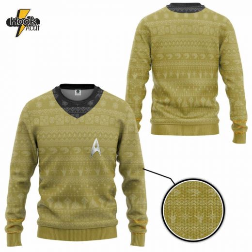 Retro Star Trek 3D Original Series Yellow Ugly Sweater – Perfect for Sci-Fi Lovers