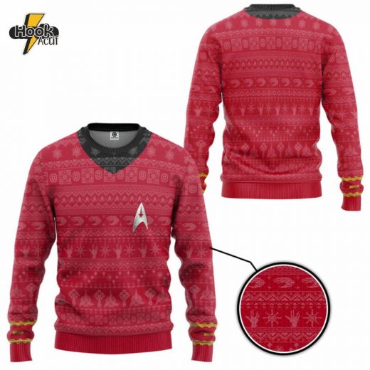 Star Trek Original Series Red 3D Ugly Christmas Sweater – Vintage TV Show Fan Apparel