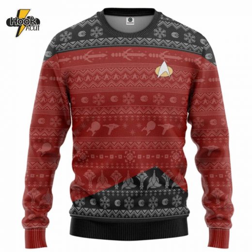 Star Trek TNG Red Ugly Christmas Sweater – Perfect Sci-Fi Holiday Sweater for Fans