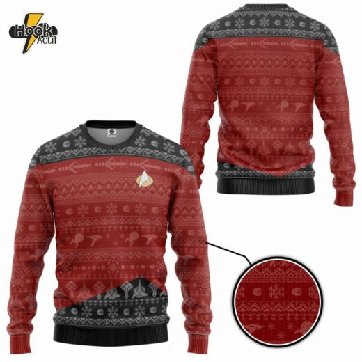 Star Trek TNG Red Ugly Christmas Sweater – Perfect Sci-Fi Holiday Sweater for Fans