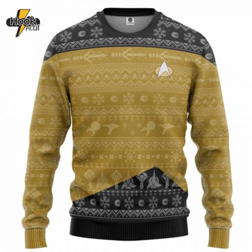 Star Trek TNG Yellow Ugly Christmas Sweater – Bold Sci-Fi Christmas Apparel