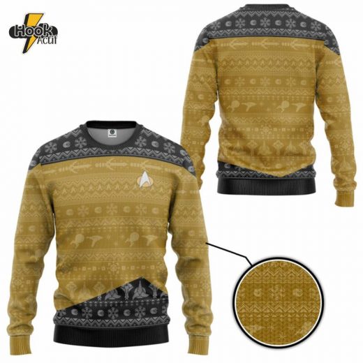 Star Trek TNG Yellow Ugly Christmas Sweater – Bold Sci-Fi Christmas Apparel