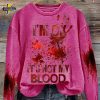 Women’s “I’M Ok, It’s Not My Blood” Printed Casual Long Sleeve Sweatshirt – Dark Grey Edition