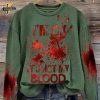 Women’s “I’M Ok, It’s Not My Blood” Printed Casual Long Sleeve Sweatshirt – Pumpkin Orange