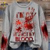 Women’s “I’M Ok, It’s Not My Blood” Printed Casual Long Sleeve Sweatshirt – Khaki Version