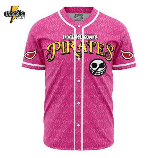 Hookactif 3D Printed Donquixote Pirates Doflamingo One Piece Men’s Short Sleeve Anime Baseball Jersey – One Piece Pirates Baseball Jersey