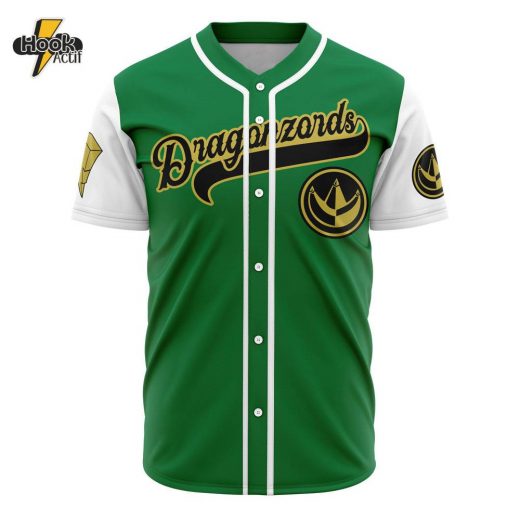 Hookactif 3D Printed Green Dragonzords Tommy Oliver Power Rangers Men’s Short Sleeve Anime Baseball Jersey – Power Rangers Green Dragonzord Jersey