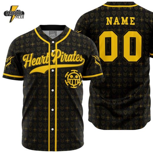 Hookactif 3D Printed Personalized Heart Pirates Law V1 One Piece Men’s Short Sleeve Anime Baseball Jersey – Custom One Piece Heart Pirates Law Jersey