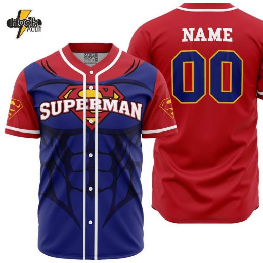 Hookactif 3D Printed Personalized Superman DC Comics Men’s Short Sleeve Anime Baseball Jersey – Custom DC Comics Superman Jersey