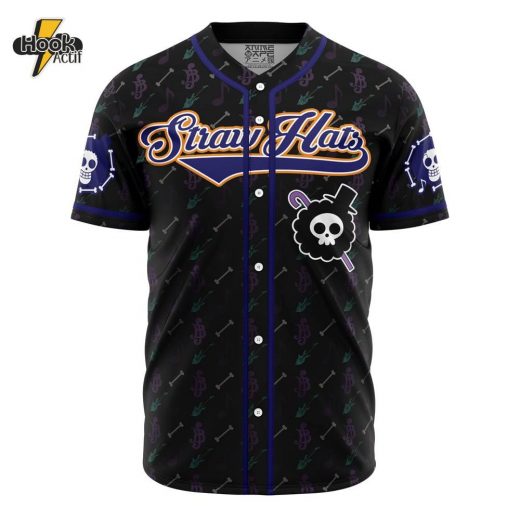 Hookactif 3D Printed Straw Hats Brook One Piece Men’s Short Sleeve Anime Baseball Jersey – One Piece Brook Straw Hats Jersey